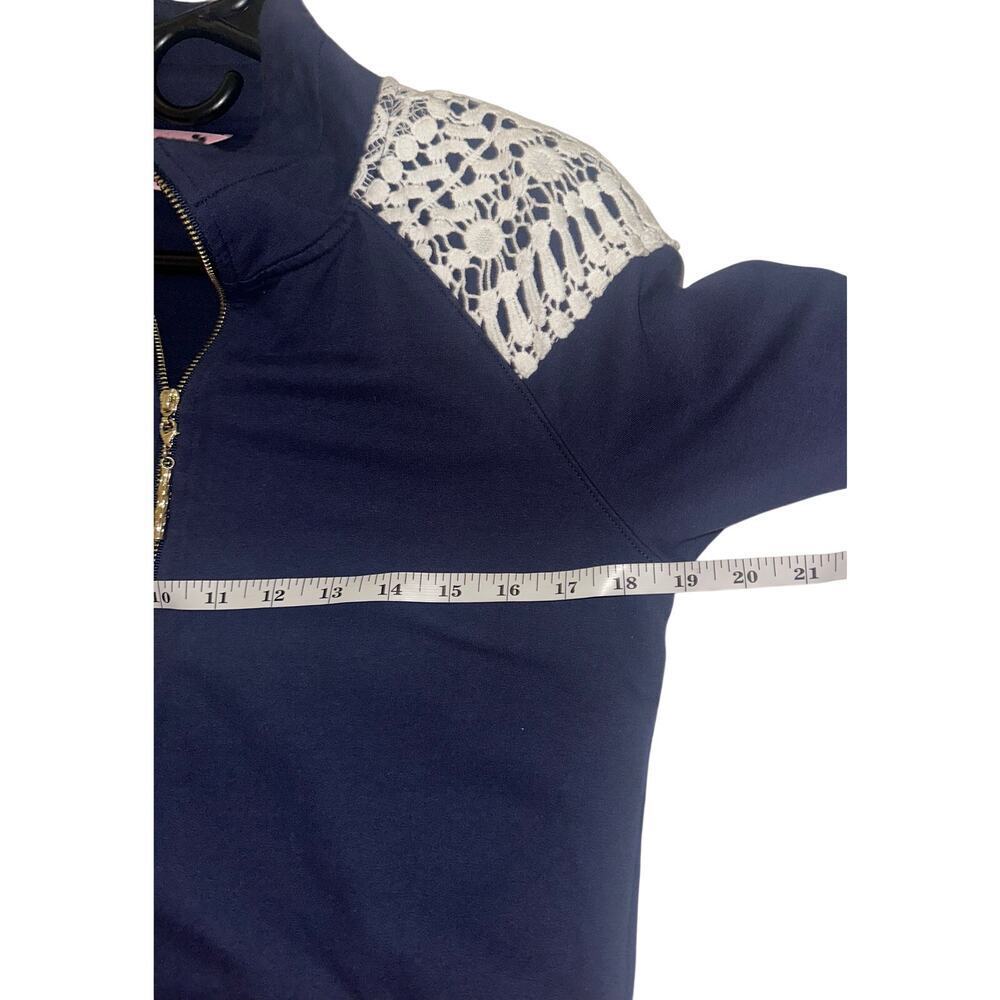 Lilly Pulitzer Skipper Popover Small Navy Blue Crochet Lace Quarter Zip Pullover - Picture 4 of 7